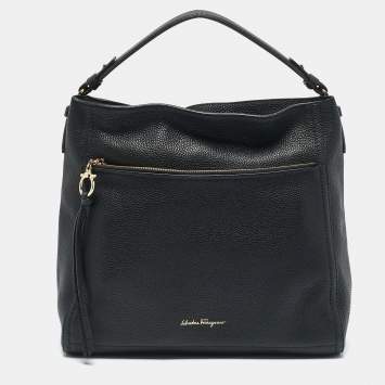 Pre Owned Salvatore Ferragamo Black Leather Ally Hobo