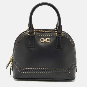 Pre Owned Salvatore Ferragamo Black Leather Darina Satchel