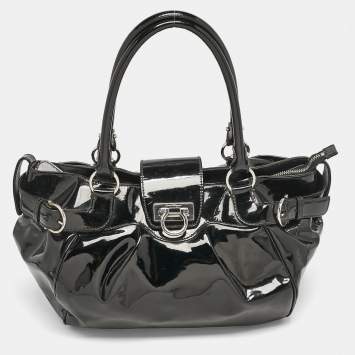 Pre Owned Salvatore Ferragamo Black Patent Leather Marisa Satchel
