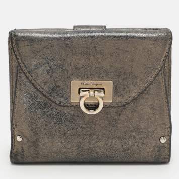 Pre Owned Salvatore Ferragamo Metallic Leather Classic Mediterraneo French Wallet