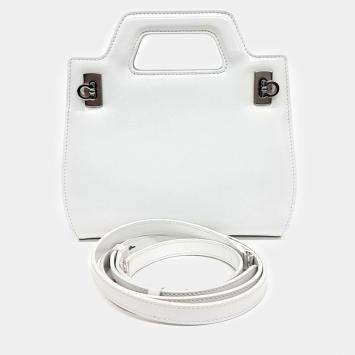 Pre Owned Salvatore Ferragamo White Leather Wanda Mini Tote 