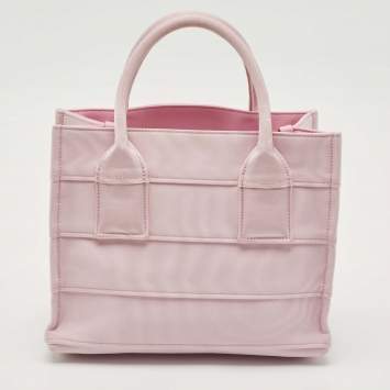 Pre Owned Salvatore Ferragamo Pink Signature Fabric Logo Small Tote