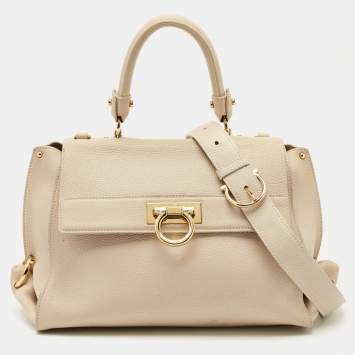 Salvatore Ferragamo Beige Leather Medium Sofia Top Handle Bag