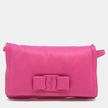 Salvatore Ferragamo Pink Leather Viva Bow Mini Crossbody Bag