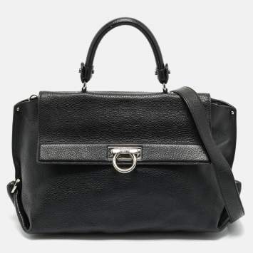 Salvatore Ferragamo Black Leather Large Sofia Top Handle Bag