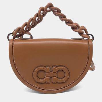 Pre Owned Salvatore Ferragamo Brown Leather Aura Bag