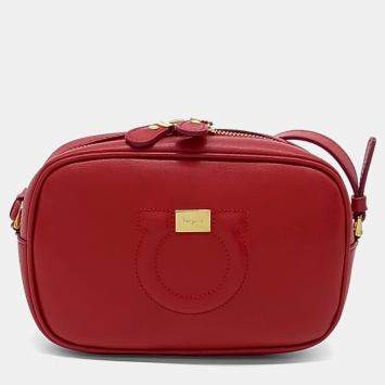 Pre Owned Salvatore Ferragamo Red Leather Gancini Crossbody Bag