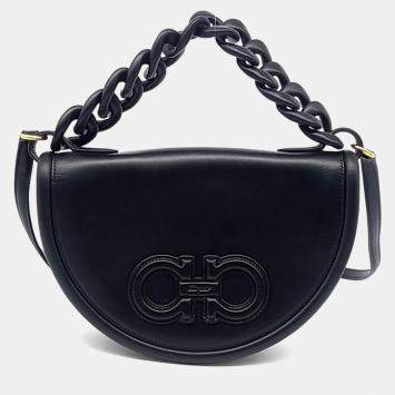 Pre Owned Salvatore Ferragamo Black Leather Aura Bag