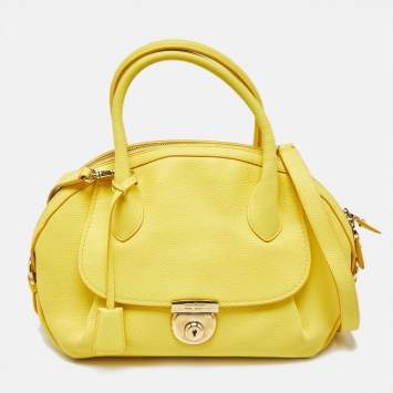 Pre Owned Salvatore Ferragamo Yellow Leather Medium Fiamma Satchel