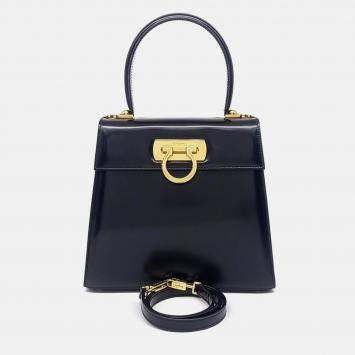 Pre Owned Salvatore Ferragamo Black Leather Medium Kelly Bag