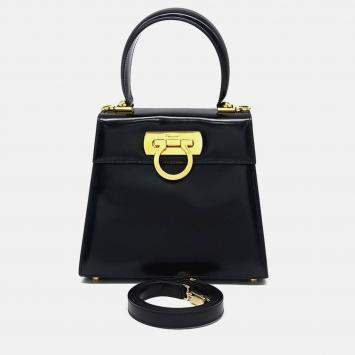 Pre Owned Salvatore Ferragamo Black Leather Kelly Bag Small