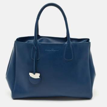 Pre Owned Salvatore Ferragamo Navy Blue Leather Nolita Tote