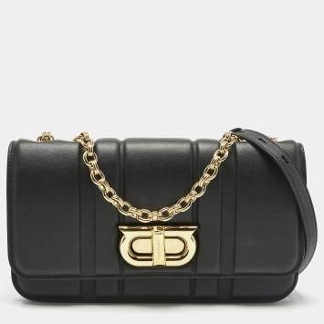 Pre Owned Salvatore Ferragamo Black Embossed Leather Gancini Shoulder Bag