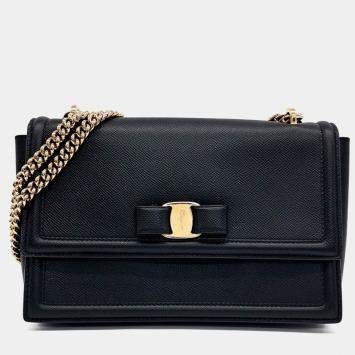 Pre Owned Salvatore Ferragamo Black Leather Bara Genie shoulder bag
