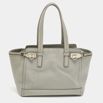 Pre Owned Salvatore Ferragamo Grey Leather Verve Tote