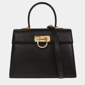 Pre Owned Salvatore Ferragamo Black Gancini 2way Handbag