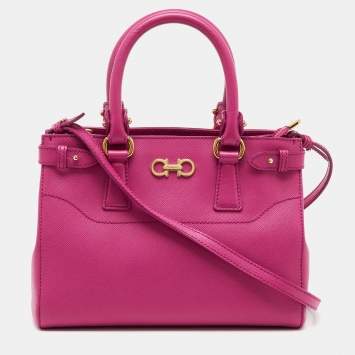 Pre Owned Salvatore Ferragamo Fuchsia Saffiano Leather Beky Tote