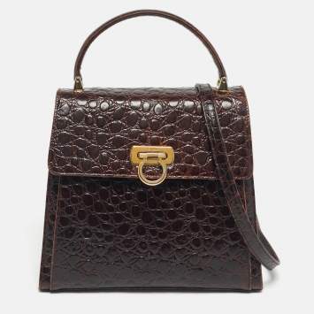 مملوكة مسبقًا Salvatore Ferragamo Dark Brown Crocodile Kelly Top Handle Bag