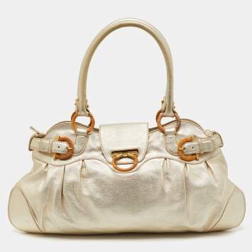 Pre Owned حقيبة كتف سالفاتوري فيراغامو جلد ذهبي معدني ماريسا