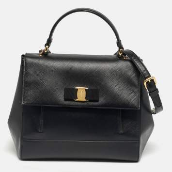 Pre Owned Salvatore Ferragamo Black Leather Carrie Top Handle Bag