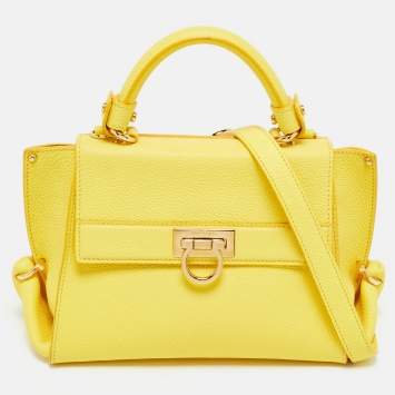Pre Owned Salvatore Ferragamo Yellow Leather Small Sofia Top Handle Bag