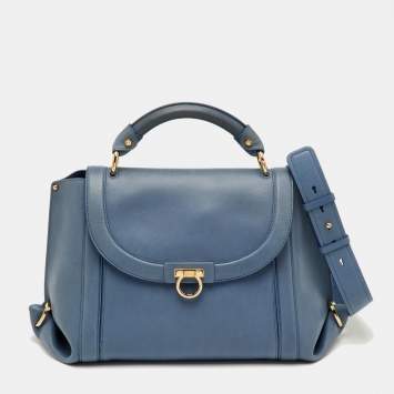 Pre Owned Salvatore Ferragamo Sofia Large Blue Leather Satchel 