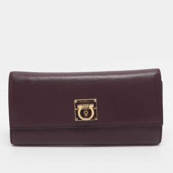 Pre Owned Salvatore Ferragamo Gancini Purple Leather Continental Wallet
