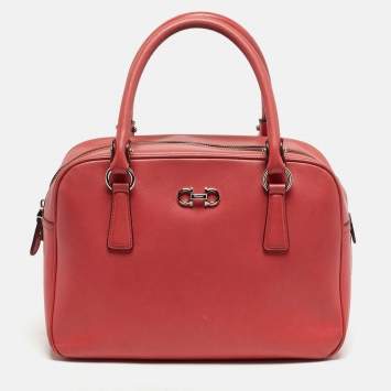 Pre Owned Salvatore Ferragamo Gancio Coral Orange Leather Bowler Bag