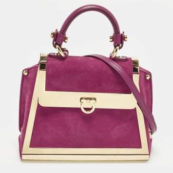 مملوكة مسبقًا Salvatore Ferragamo Sofia Mini Magenta Metal and Suede Top Handle Bag