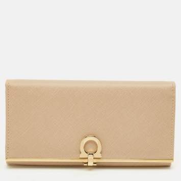 Pre Owned محفظة سالفاتوري فيراغامو قنشي إيكو فاخرة جلد بيج كونتنينتال