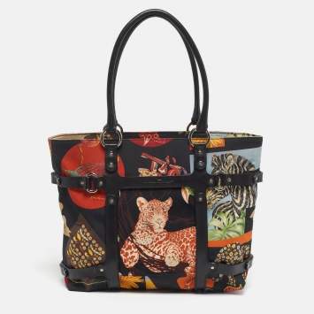 Pre Owned Salvatore Ferragamo Fiera Print Multicolor Nylon and Leather Tote