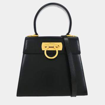 مملوكة مسبقًا Salvatore Ferragamo Black Leather Gancini 2way Handbag 