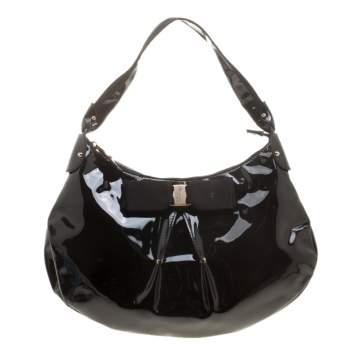 Pre Owned Salvatore Ferragamo Black Patent Leather Miss Vara Hobo