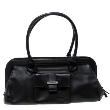 Pre Owned Salvatore Ferragamo Black Leather Frame Satchel 