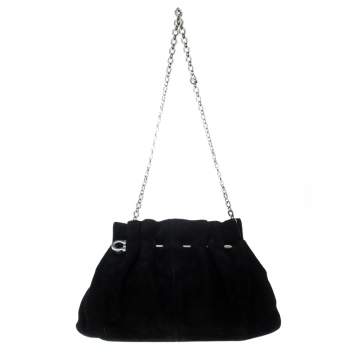 Pre Owned Salvatore Ferragamo Black Suede Chain Shoulder Bag