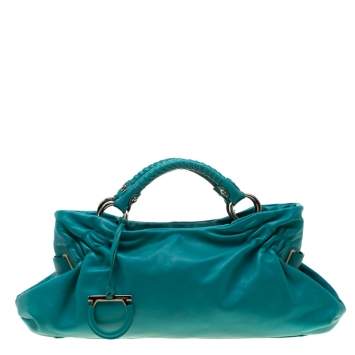 Pre Owned Salvatore Ferragamo Turquoise Leather Ottavia Satchel