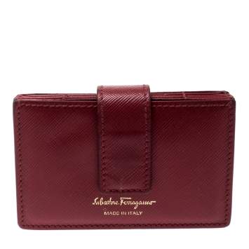 Pre Owned Salvatore Ferragamo Red Saffiano Leather Accordion Card Case