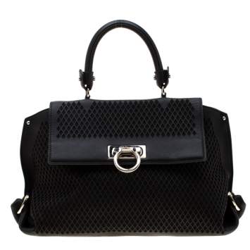 Pre Owned Salvatore Ferragamo Black Lasercut Leather Medium Sofia Satchel