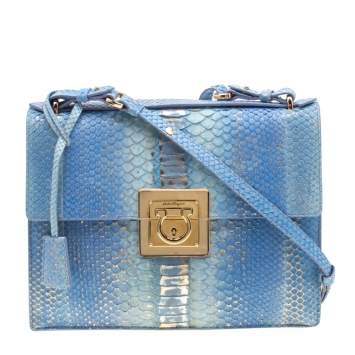 Pre Owned Salvatore Ferragamo Blue/Gold Python Gancio Lock Shoulder Bag