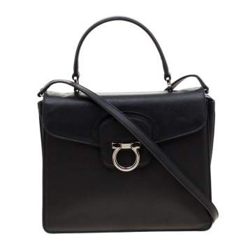 Pre Owned Salvatore Ferragamo Black Leather Kelly Top Handle Bag