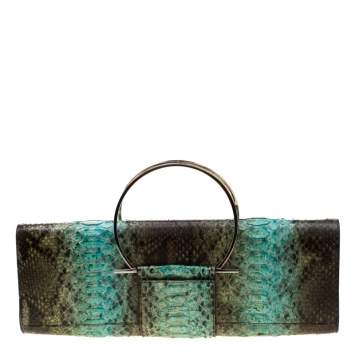 Pre Owned Salvatore Ferragamo Multicolour Python Leather Ring Handle Clutch
