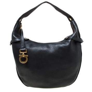 Pre Owned Salvatore Ferragamo Black Leather and Canvas Hobo