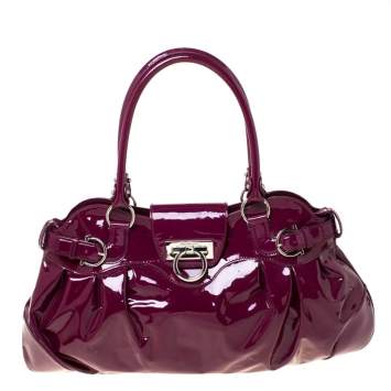 Pre Owned Salvatore Ferragamo Bordeaux Patent Leather Satchel 