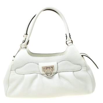 Pre Owned Salvatore Ferragamo White Leather Satchel