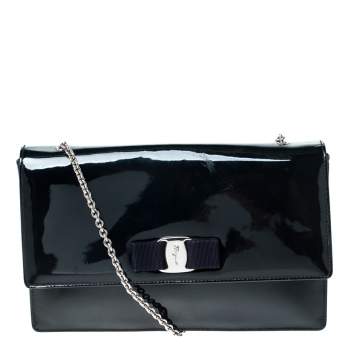 Pre Owned Salvatore Ferragamo Navy Blue Patent Leather Crossbody Bag