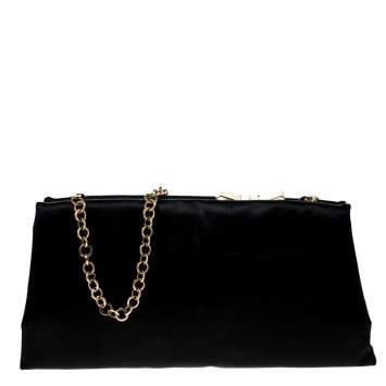 Pre Owned Salvatore Ferragamo Black Satin Clutch
