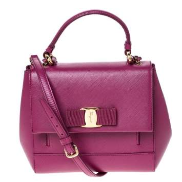Pre Owned Salvatore Ferragamo Hot Pink Leather Vara Top Handle Bag