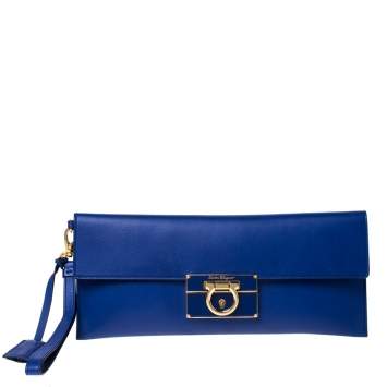 Pre Owned Salvatore Ferragamo Blue Leather Afef Gancio Clutch