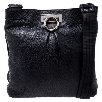 Pre Owned Salvatore Ferragamo Black Leather Crossbody Bag