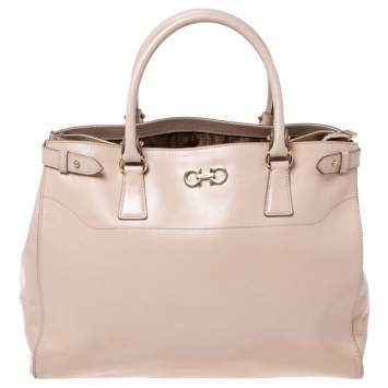 Pre Owned Salvatore Ferragamo Beige Leather Batik Tote 